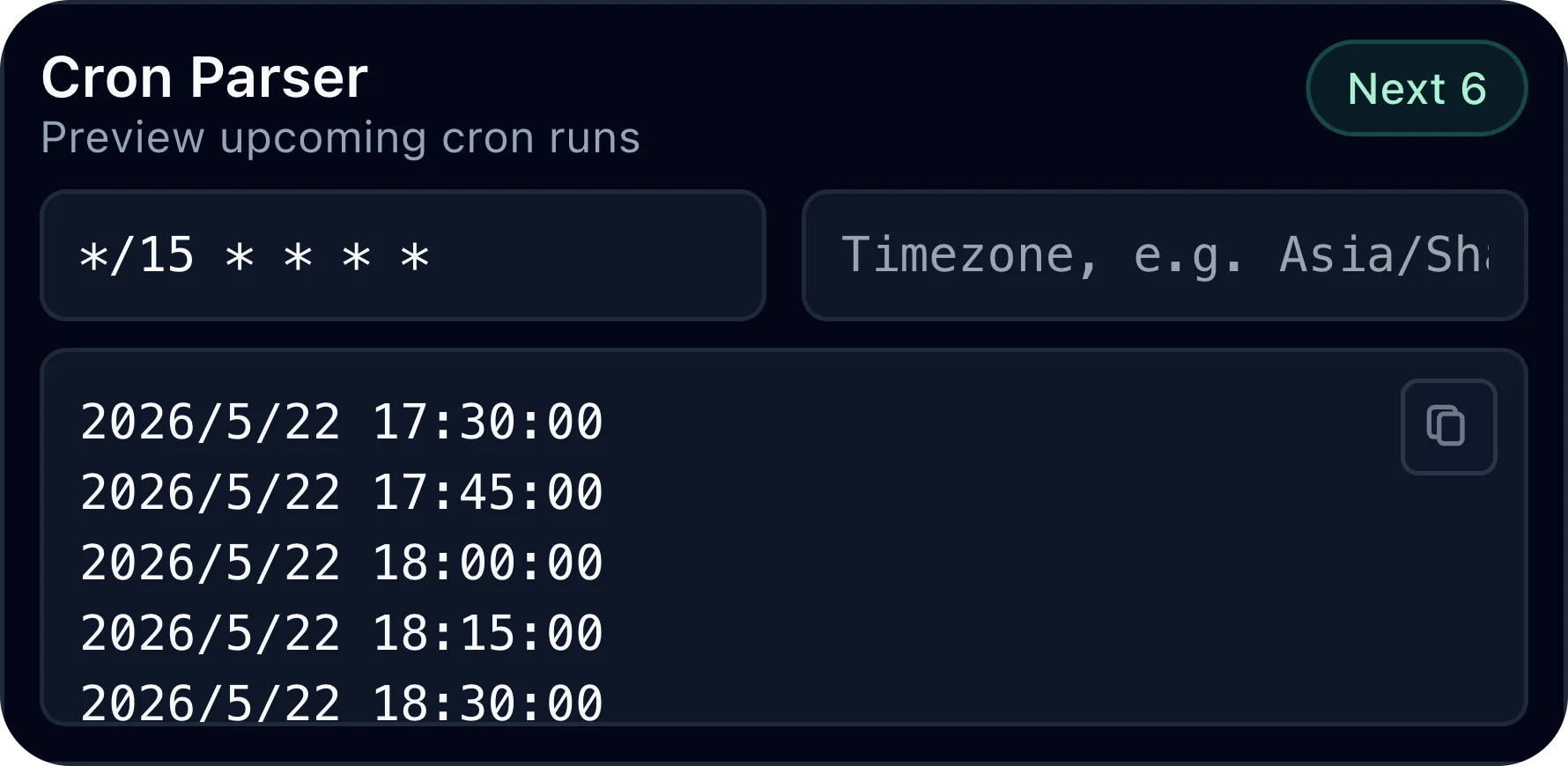 Kepo Cron Parser widget preview