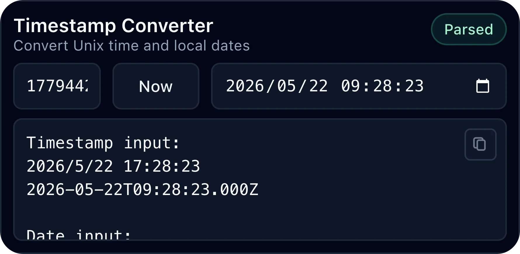 Kepo Timestamp Converter widget preview