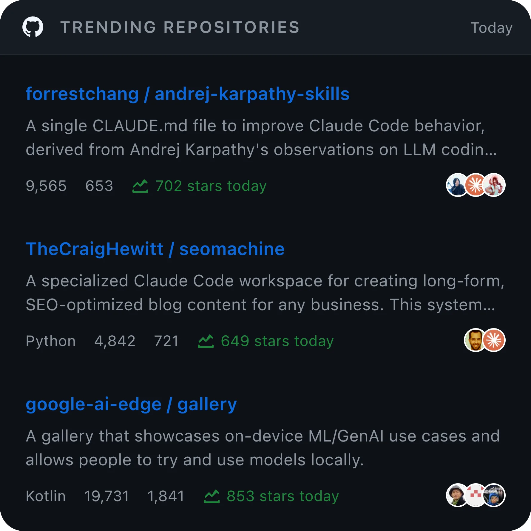 Kepo GitHub Trending Repositories widget preview