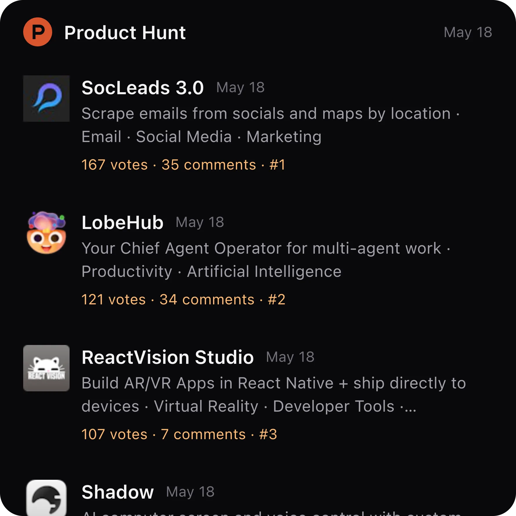 Kepo Product Hunt Feed large widget preview