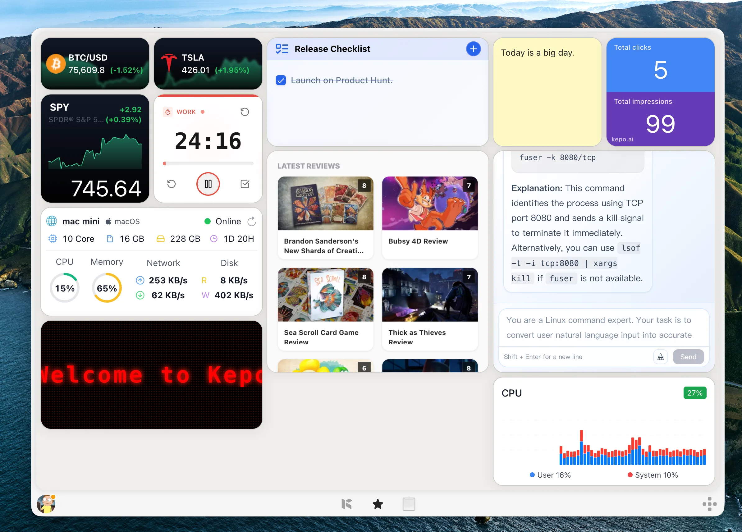 Kepo panel with recommended Mac desktop widgets