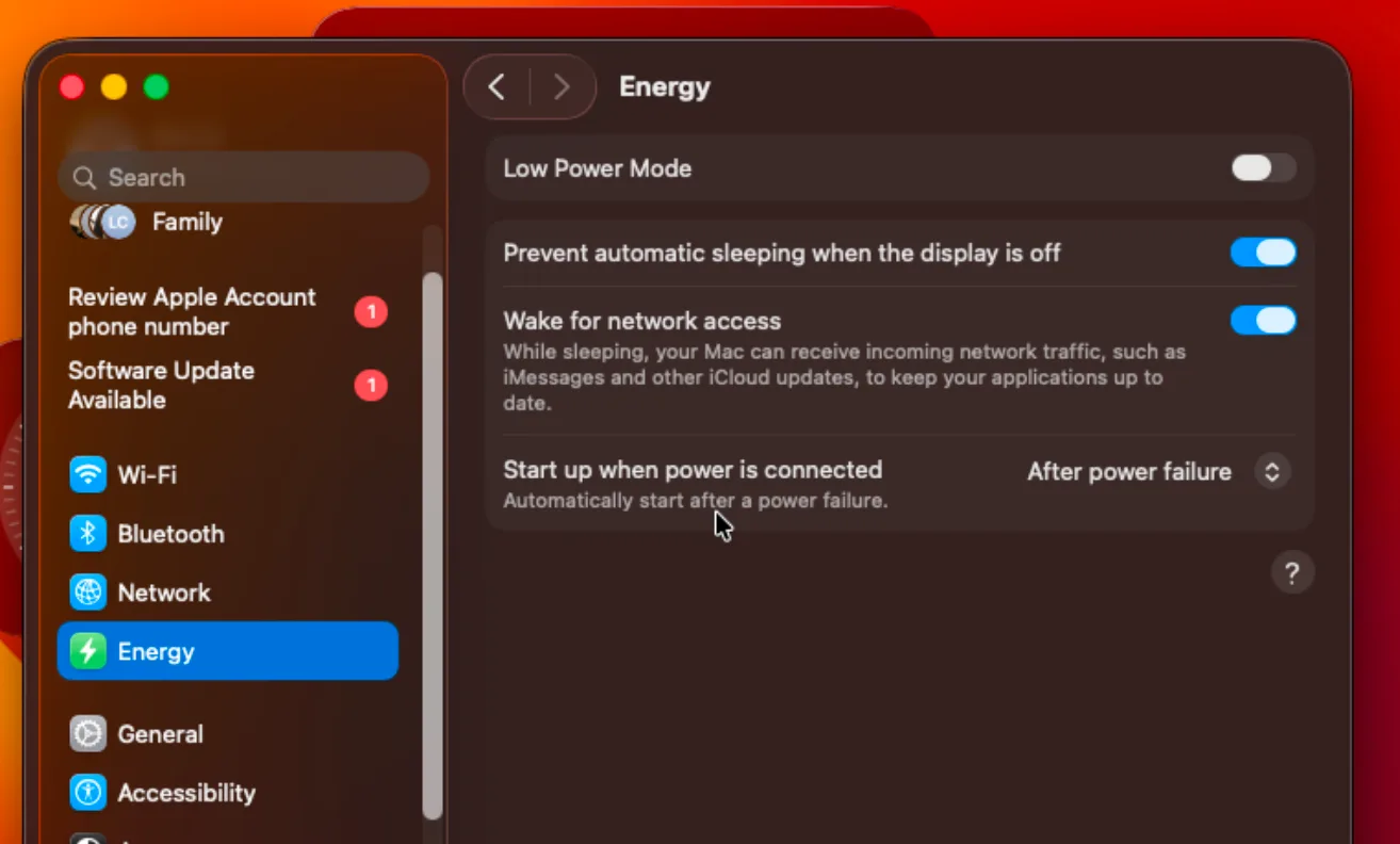 Mac Battery settings