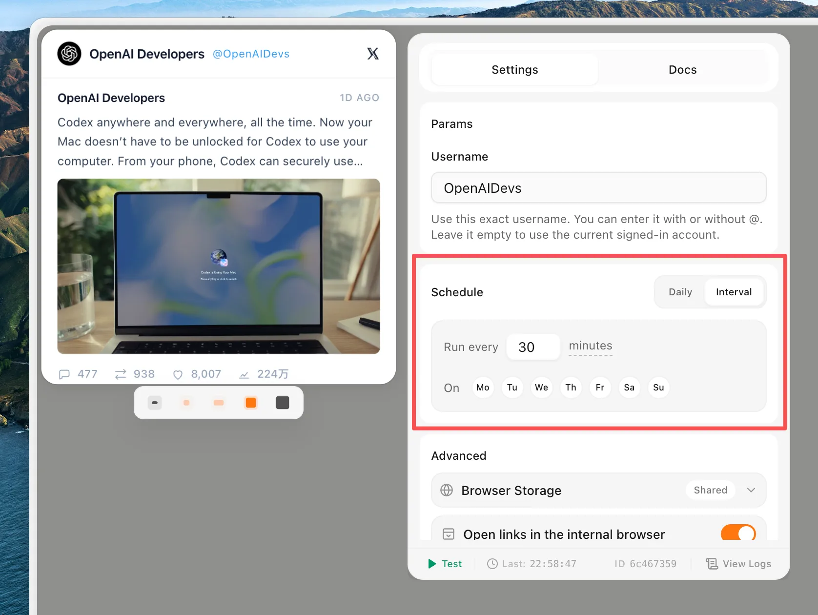 Kepo widget refresh settings