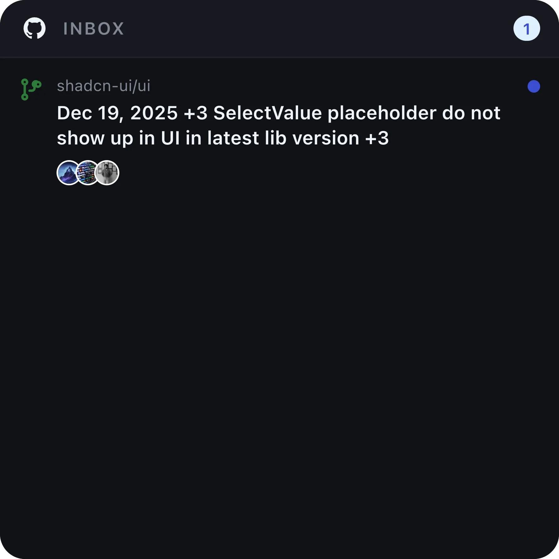 Kepo GitHub Notifications Inbox widget preview