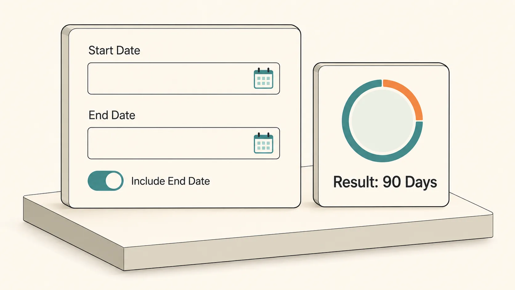 Date difference calculator web interface alongside a clean Mac desktop countdown widget