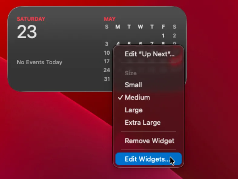 Mac widget edit menu