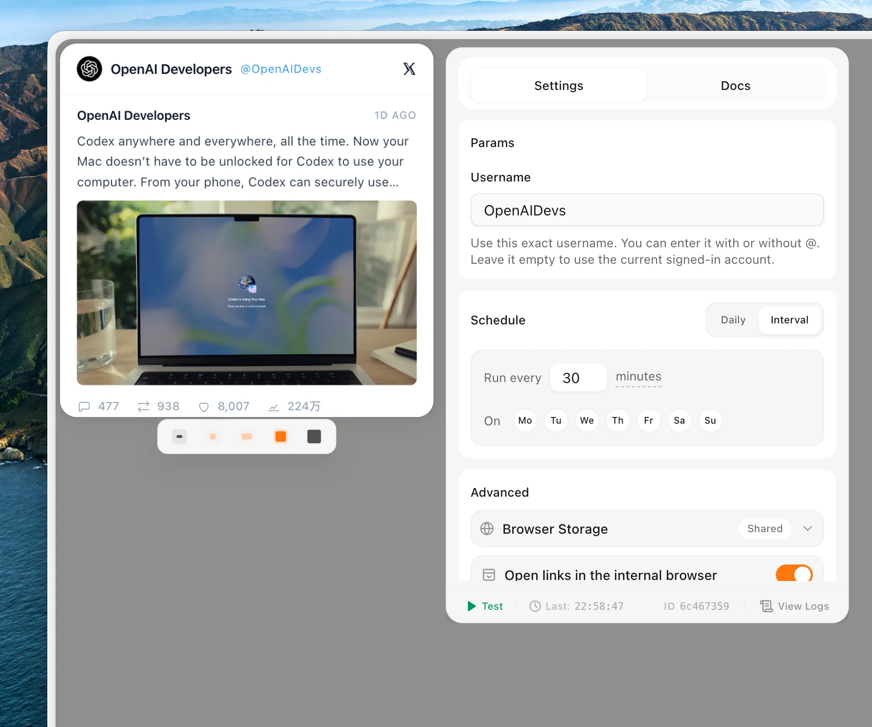 Kepo widget configuration panel