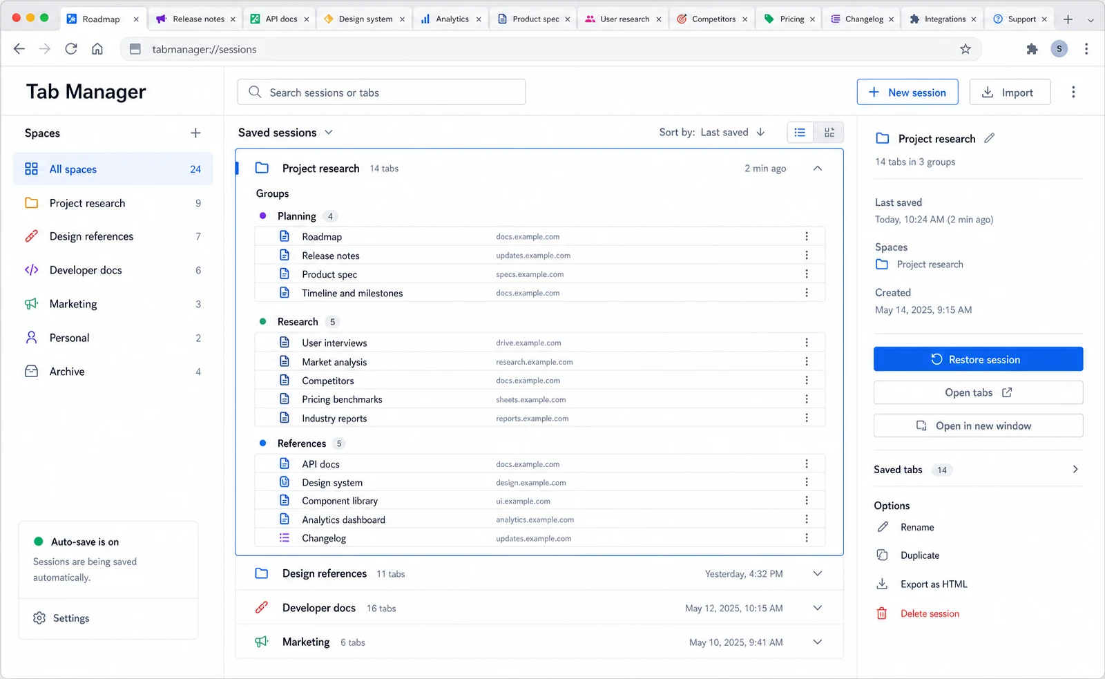 browser tab manager extension with saved tabs