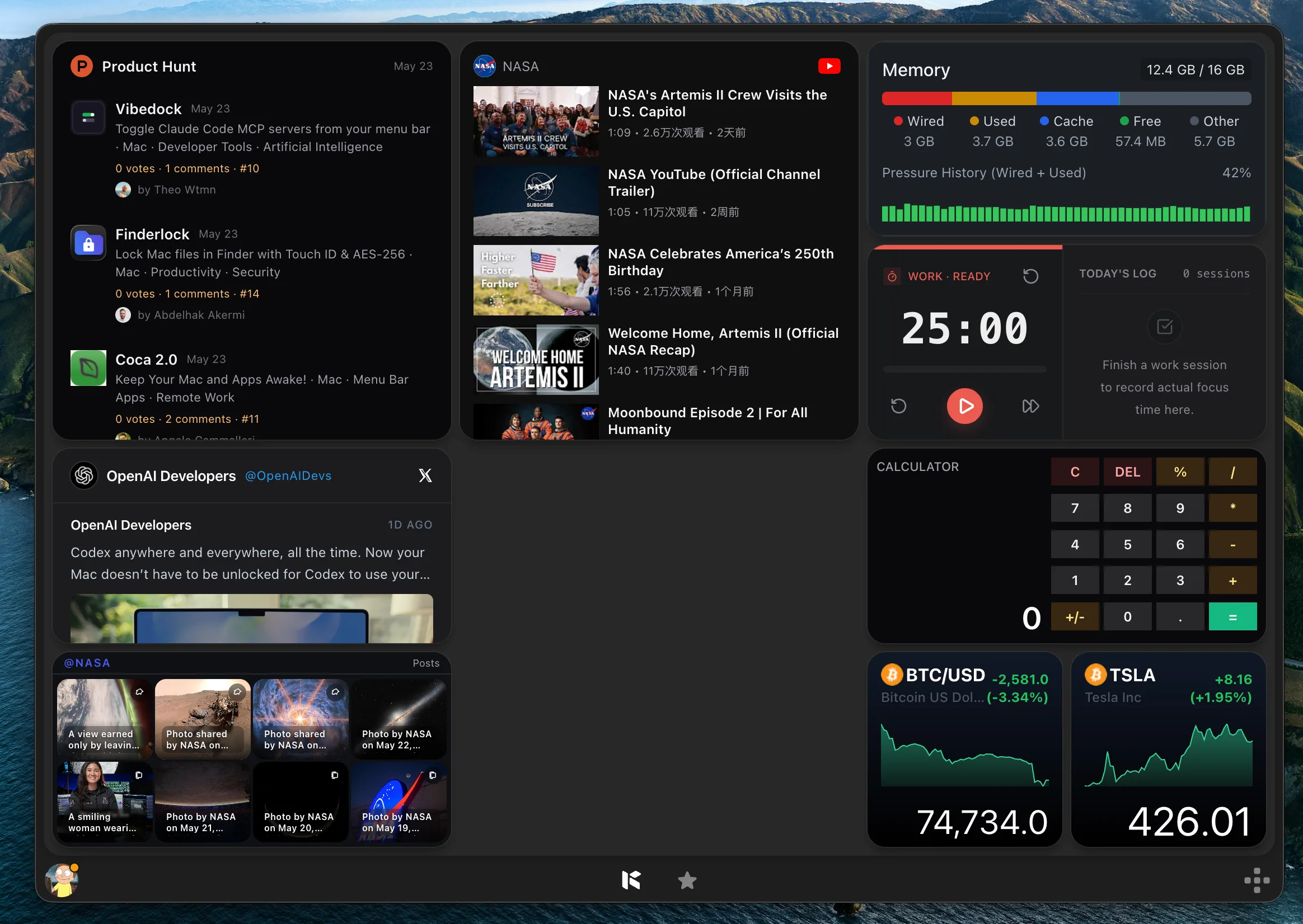 Kepo widget panel on Mac